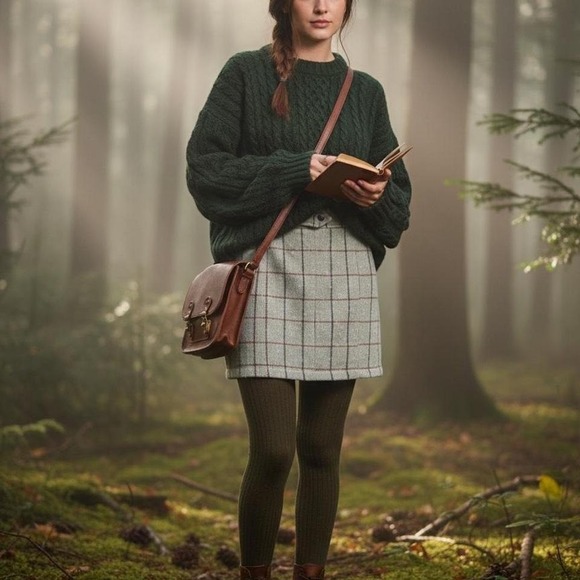 The Unbranded Brand Dresses & Skirts - Roolee sage Plaid Wool-Blend‎ Mini Skirt Small, Academia cottagecore twee Preppy